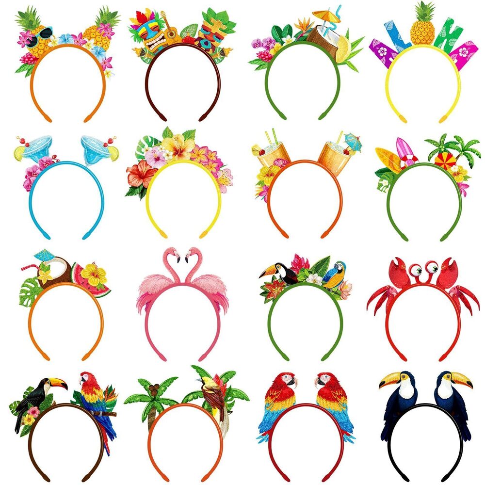 5360 32 Pcs Hawaiian Party Headband Felt Luau Head Boppers Tiki Aloha